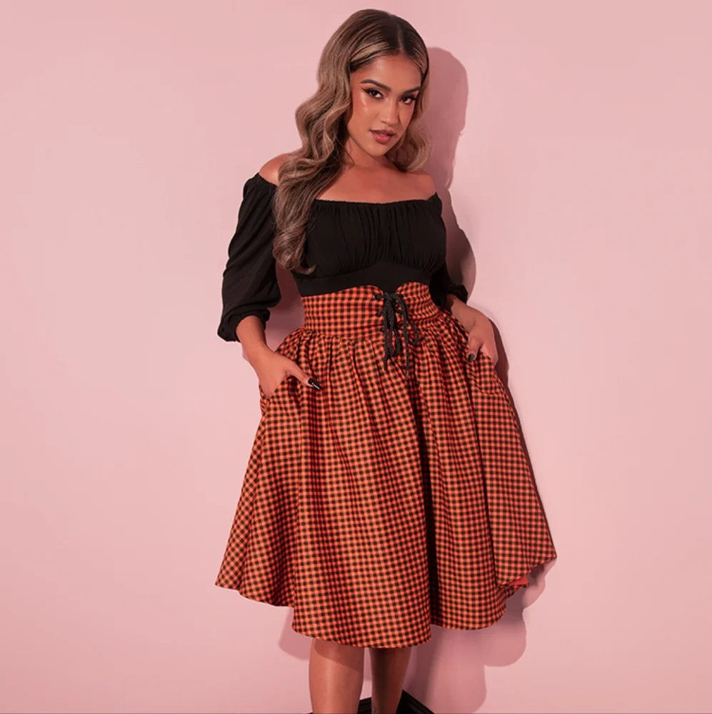 Corset Skirt in Orange Pumpkin Gingham - Picture 7 of 16